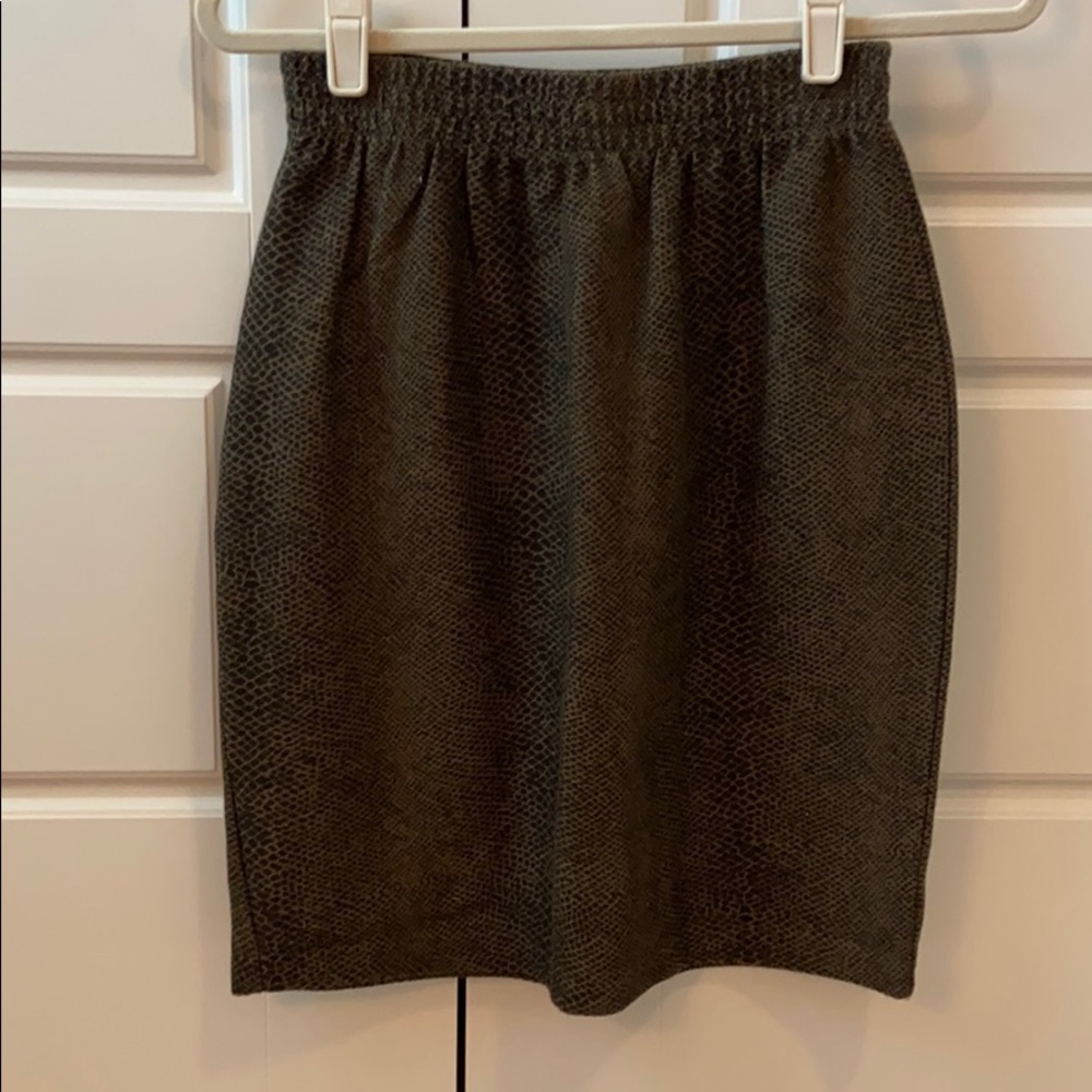 Olive green snakeskin cotton pencil skirt